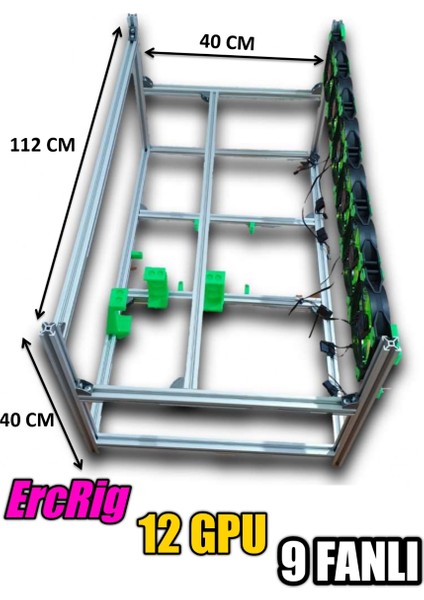 Hobi İzmir Ercrig 12'li Fanlı Mining Rig Kasası Alüminyum Sigma Profil