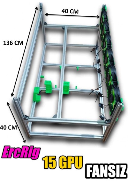 Hobi İzmir Ercrig 15'li Fansız Mining Rig Kasası Alüminyum Sigma Profil