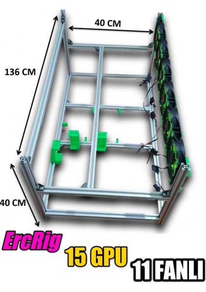 Hobi İzmir Ercrig 15'li Fanlı Mining Rig Kasası Alüminyum Sigma Profil