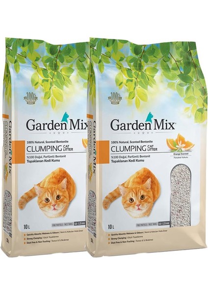 Gardenmix Bentonit Portakallı Ince Kedi Kumu 10 Lt x 2 Paket