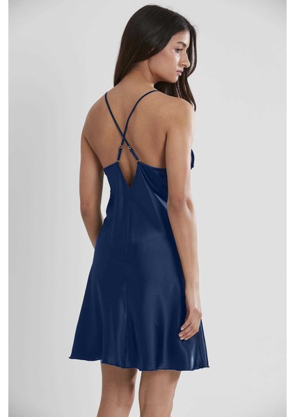 Pierre Cardin 2'lı 4250 Lacivert Bayan Saten Gecelik Sabahlık Takımı