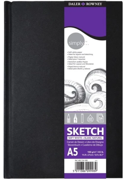 Daler Rowney Simply Sketchbook Sert Kapak Eskiz Çizim Defteri 100 Gr. A5 54 Sayfa