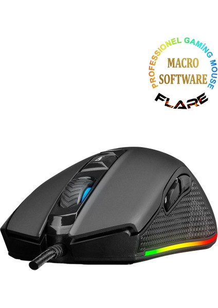 SMX-R51 FLARE Makrolu 10000 DPI RGB Ledli Profesyonel Gaming Oyuncu Mouse - Siyah