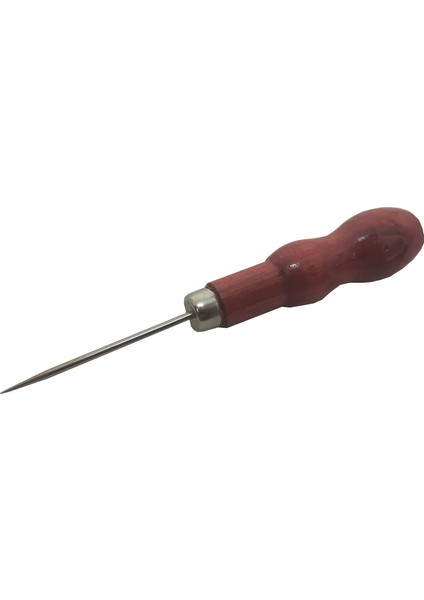 Çuvaldız Mini Boy Top ve Ahşap Saplı Deri Delme Kemer Delme Iğnesi Kırmızı 12 cm