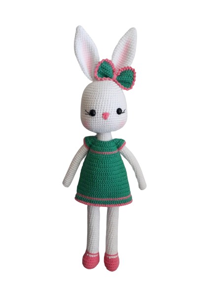 Yeşil Renk Şirin Tavşan Uyku Arkadaşı Amigurumi Organik Oyuncak