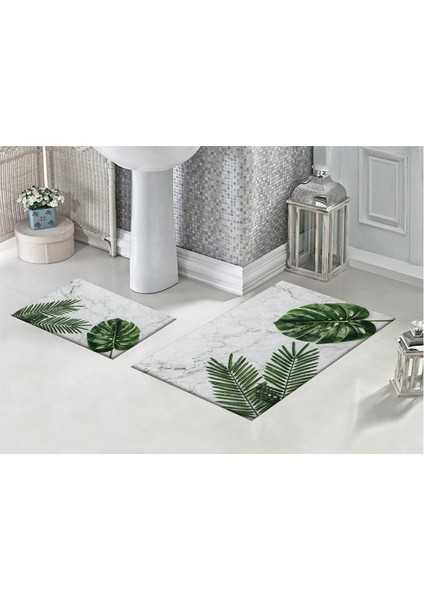 Tropikal Yapraklar 3D Desenli Banyo Paspası