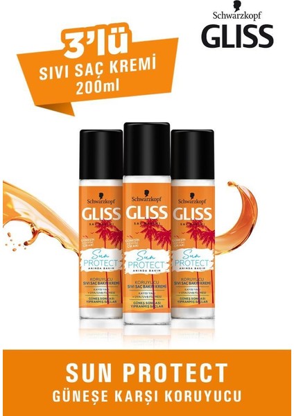 Schwarzkopf Glıss Sun Protect Sıvı Saç Kremi 200 ml x 3 Adet