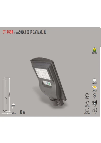 CT-4690 20W Solar Sokak Armütürü Cata