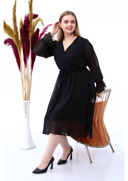 Uzun Kol Büyük Beden Şifon Elbise 30A-1809 fiyatları