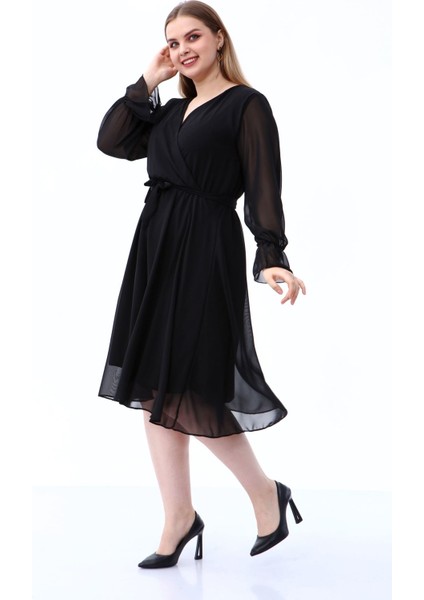 Uzun Kol Büyük Beden Şifon Elbise 30A-1809 modelleri