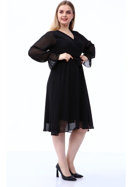 Uzun Kol Büyük Beden Şifon Elbise 30A-1809 fırsatları