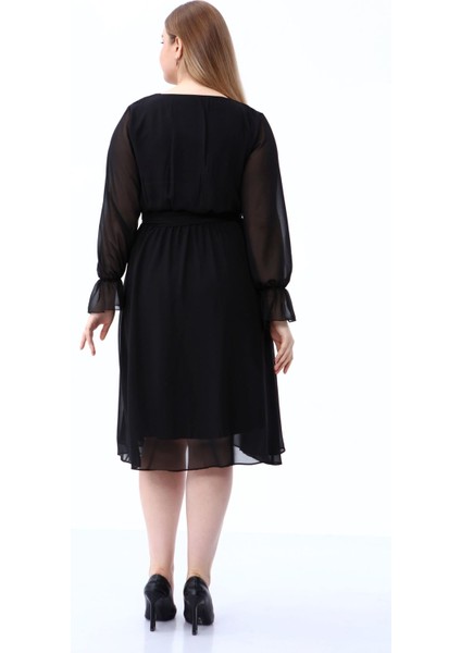 Uzun Kol Büyük Beden Şifon Elbise 30A-1809 indirimleri