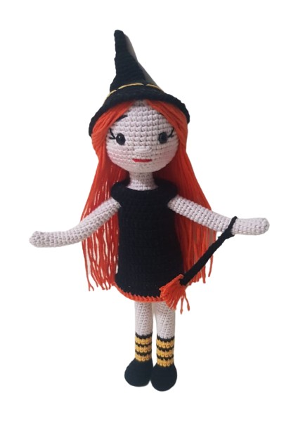 Süpürgeli Tatlı Cadı Bebek Amigurumi Organik Oyuncak