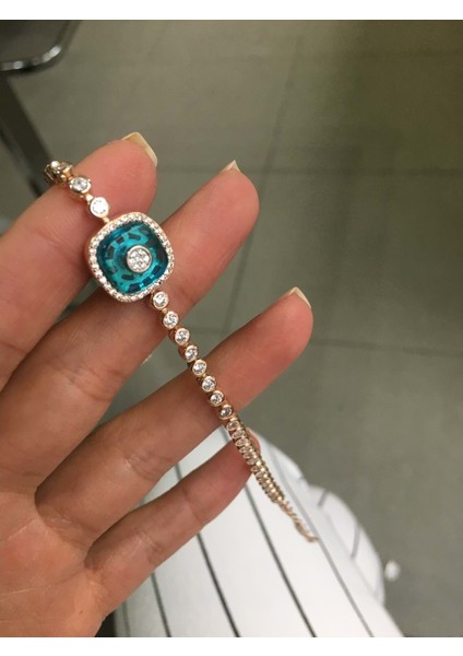 Gümüş Tek Kare Nazarlık Su Yolu Bileklik No2