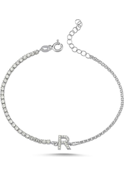 Gümüş Suyolu Harfli Gümüş Rengi Bileklik - R Harfi - - BLV00259-4140