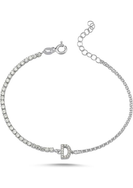 Gümüş Suyolu Harfli Gümüş Rengi Bileklik - D Harfi - - BLV00259-4125