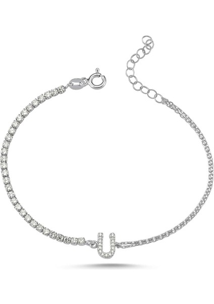 Gümüş Suyolu Harfli Gümüş Rengi Bileklik - Ü Harfi - - BLV00259-4145
