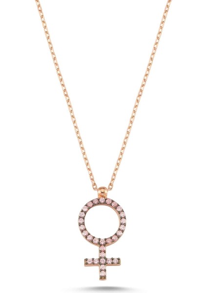 Gümüş Rose Venüs Kolye - Pembe -