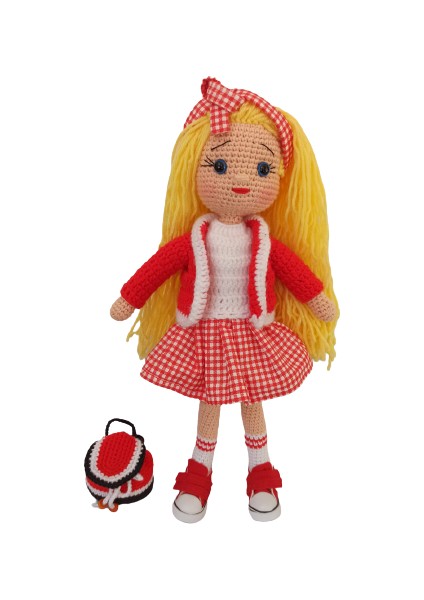 Çantalı Kolej Bebeği Amigurumi Organik Oyuncak