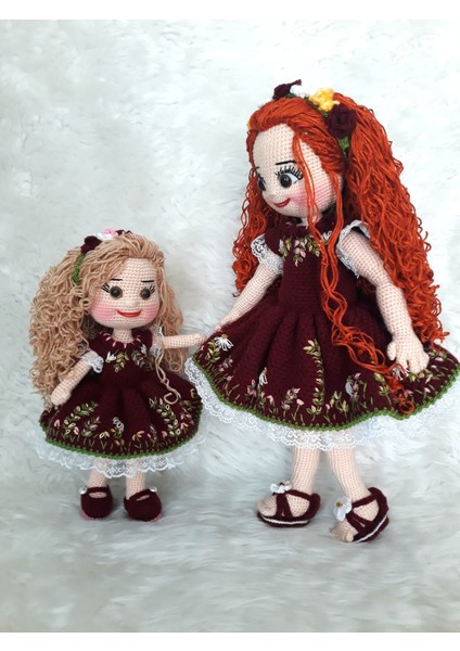 Anne Kız Yaz Bebekler Takımı Amigurumi Organik Oyuncak