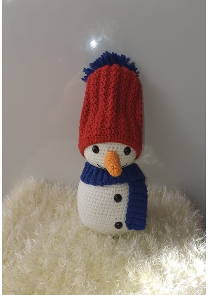 Kırmızı Şapkalı Kardan Adam Amigurumi Organik Oyuncak
