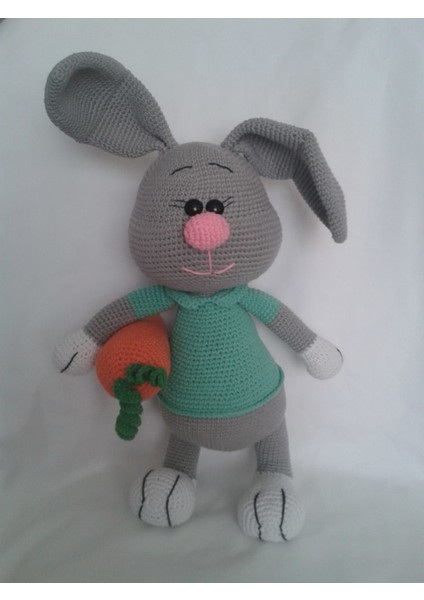 Havuçlu Sevimli Tavşan Amigurumi Organik Oyuncak