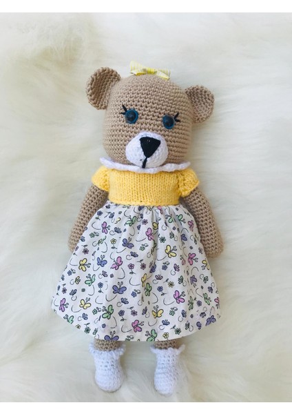 Amour Elbiseli Sevimli Ayıcık Amigurumi Organik Oyuncak