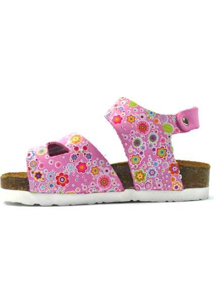 1051 Hakiki Deri Pudra Cırtlı Çiçekli Ortapedik Kız Bebek Sandalet modelleri