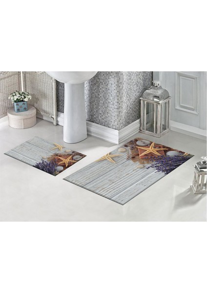 Ahşap ve Deniz Yıldızı 3D Desenli Dijital Baskılı Banyo Paspası