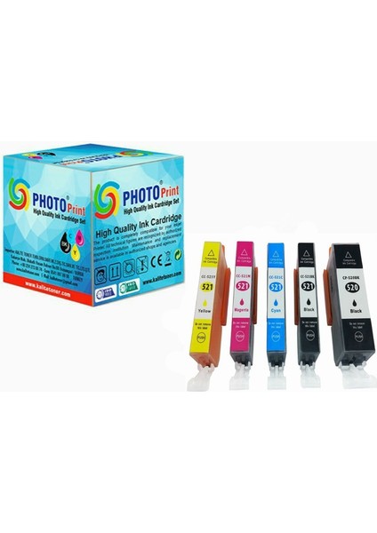 ® Pixma IP4600 PGI-520XL / Clı -521XL 5 Renk Muadil Kartuş Seti 500 Sayfa