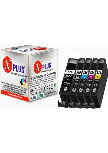 Xplus® Pixma MG5250 Kartuş Set 5 Renk Takım Muadil Yüksek Kapasite 525XL-526XL 500 Sayfa