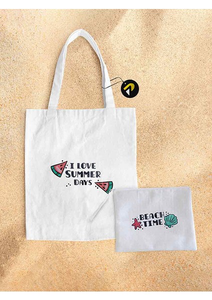 Summer Days Karpuz Tasarımlı Bez Kanvas Plaj Çantası Seti