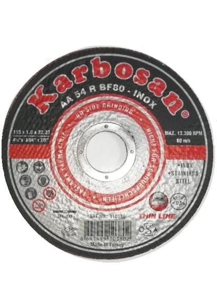 115 x 1.0 x 22.23 Paslanmaz Çelik (Inox) Kesme Diskleri 25 Adet