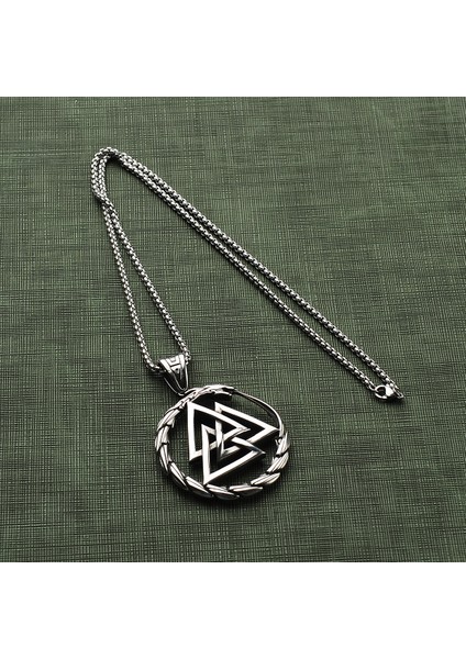 Viking Valknut Ouroboros Nordic Iskandinav Çelik Kolye