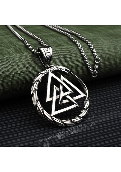 Viking Valknut Ouroboros Nordic Iskandinav Çelik Kolye