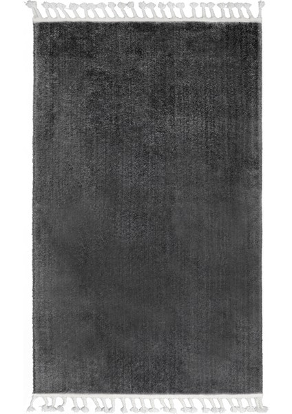 Dijidekor Koyu Gri Post Dokuma Halı Saçaklı Peluş Yumuşacık Kaymaz Antibakteriyel 160X400