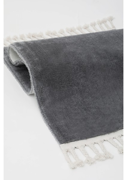 Dijidekor Koyu Gri Post Dokuma Halı Saçaklı Peluş Yumuşacık Kaymaz Antibakteriyel 60X350 fiyatları