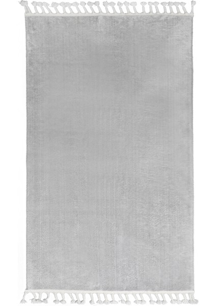 Açık Gri Post Dokuma Halı Saçaklı Peluş Yumuşacık Kaymaz Antibakteriyel 100X500