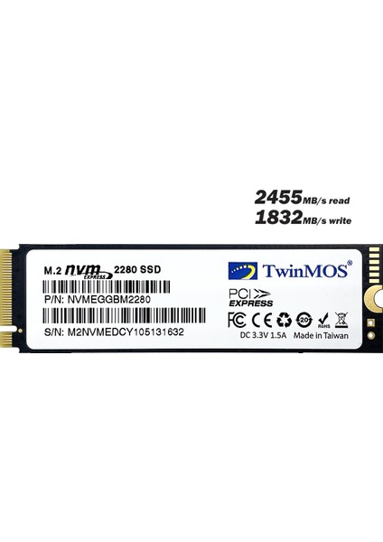 NVMegGBm2280 1TB 2455MB-1832MB M.2 PCIe NVMe SSD