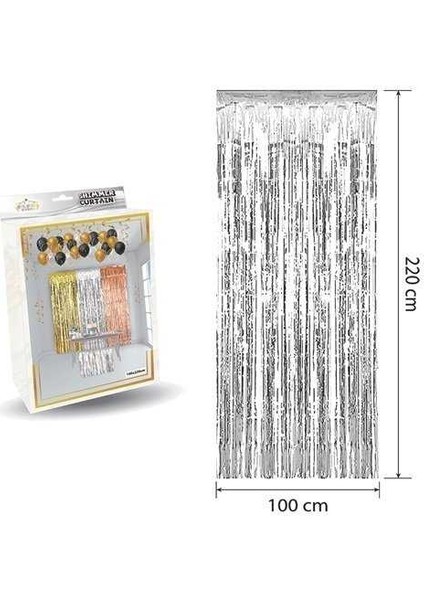 Azfahomestore Kapı ve Duvar Fon Perdesi Işıltılı Püsküllü Gümüş (100*220 Cm)