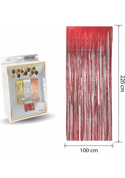 Azfahomestore Kapı ve Duvar Fon Perdesi Işıltılı Püsküllü Kırmızı ( 100*220 Cm)