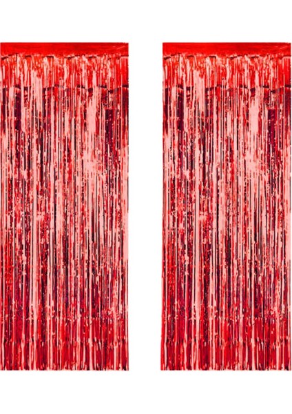 Azfahomestore Kapı ve Duvar Fon Perdesi Işıltılı Püsküllü Kırmızı ( 100*220 Cm)