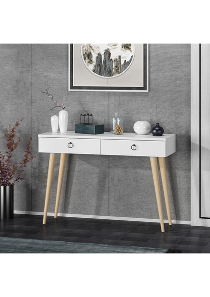 Arden Ahşap Ayaklı Modern Dekoratif Dresuar Beyaz 100 cm