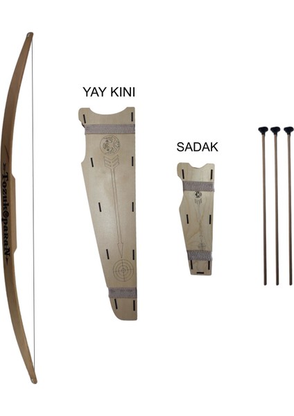 Doğal Ahşap Ok Yay + Korsan Kalkan + Kılıç + Yay Kını + Sadak + Hedef, Mavi oyuncak