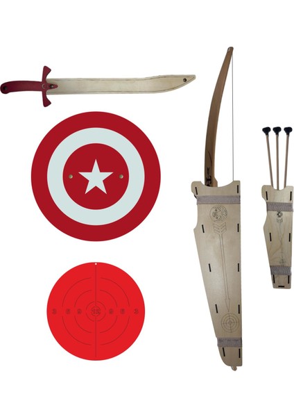Doğal Ahşap Ok Yay + Kaptan Türkiye Kalkanı + Kılıç + Yay Kını + Sadak + Hedef oyuncak fiyatları