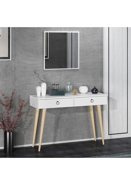Arden Ahşap Ayaklı Kare Aynalı Modern Dekoratif Dresuar Beyaz 100 cm fiyatları