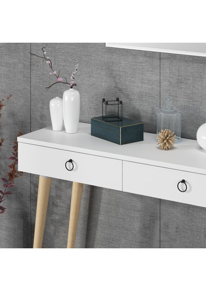 Arden Ahşap Ayaklı Kare Aynalı Modern Dekoratif Dresuar Beyaz 100 cm modelleri