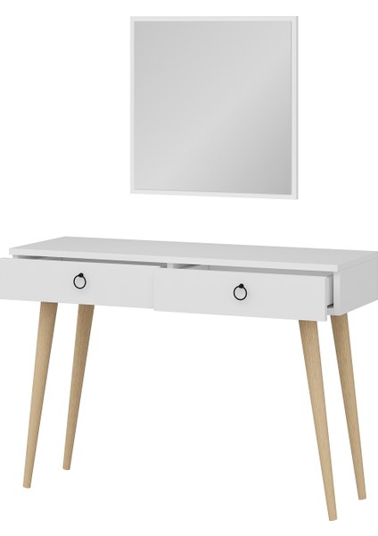 Arden Ahşap Ayaklı Kare Aynalı Modern Dekoratif Dresuar Beyaz 100 cm fırsatları