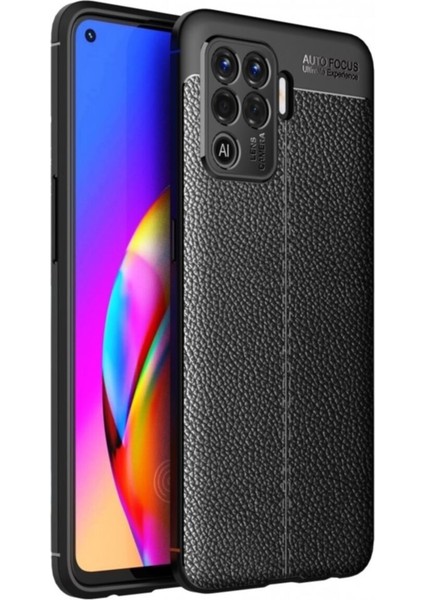 Oppo A94 Kılıf Darbe Korumalı Deri Görünümlü Silikon Arka Kapak - Siyah