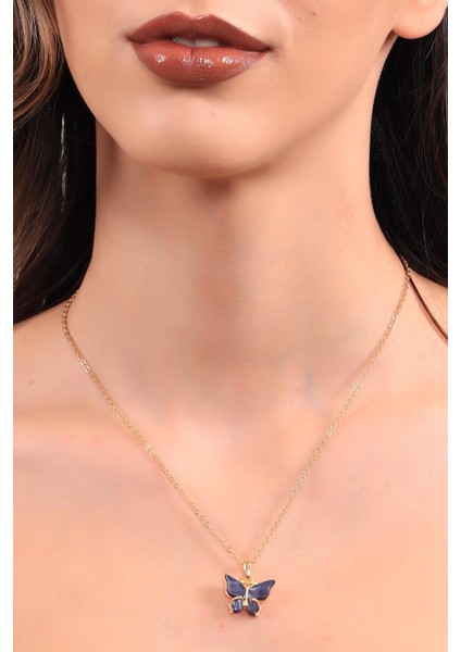 Kadın Altın Renk Kaplama Sedef Taşlı Kelebek Figürlü Zincir Kolye fırsatları